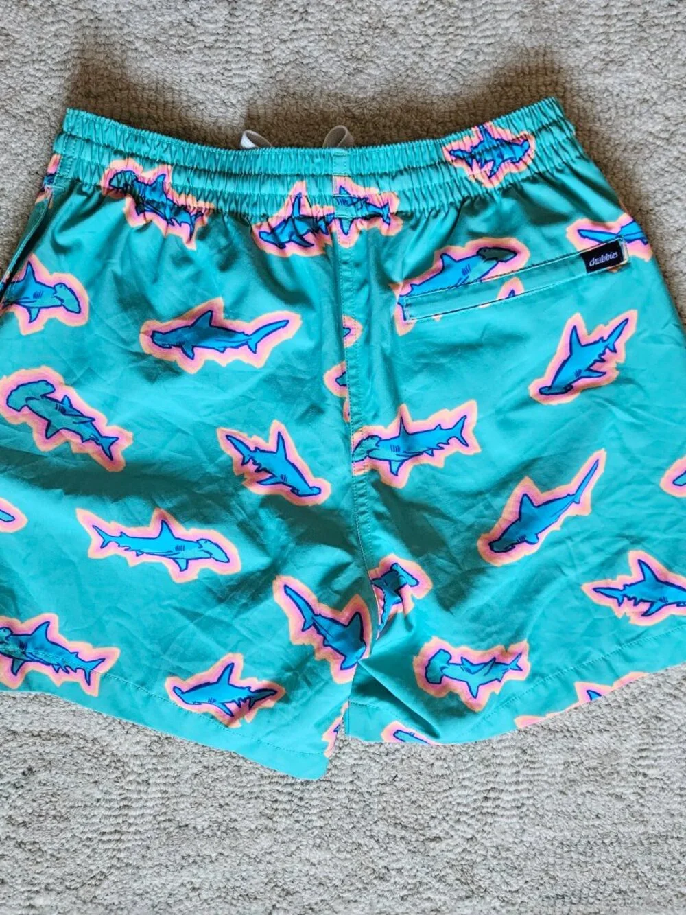Chubbies Apex Swimmers Teal Sharks Lined Swim Shorts Small S 5.5